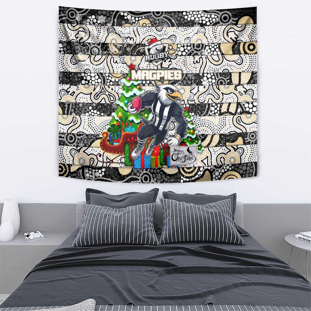 Magpies Football Merry Christmas Tapestry Indigenous Australian Art - Vibe Hoodie Shop