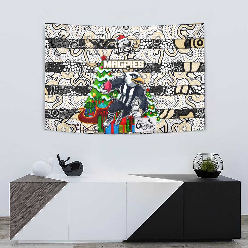 Magpies Football Merry Christmas Tapestry Indigenous Australian Art - Vibe Hoodie Shop