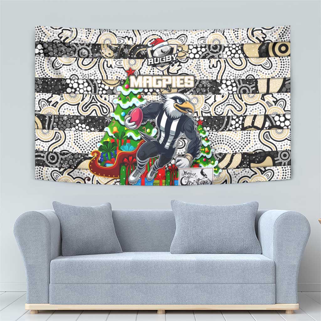 Magpies Football Merry Christmas Tapestry Indigenous Australian Art - Vibe Hoodie Shop