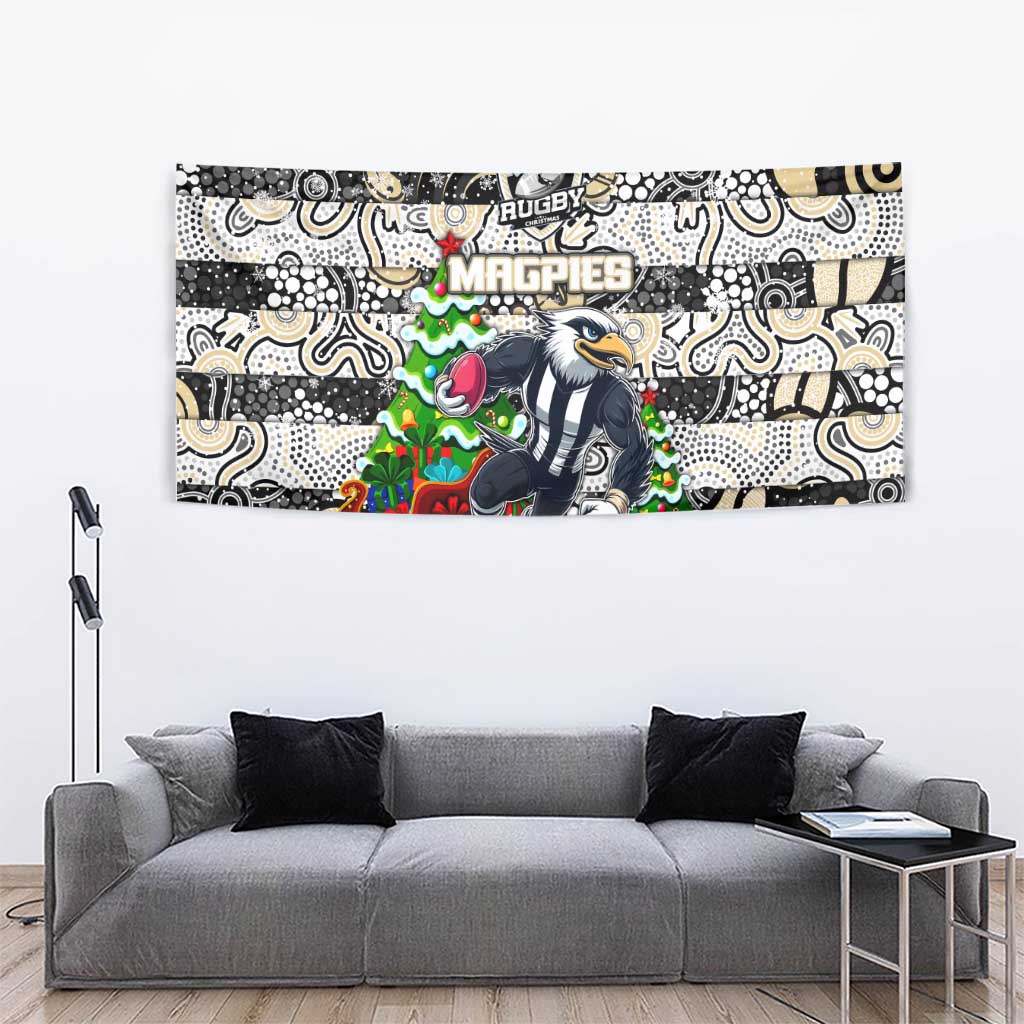 Magpies Football Merry Christmas Tapestry Indigenous Australian Art - Vibe Hoodie Shop