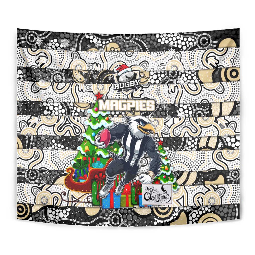 Magpies Football Merry Christmas Tapestry Indigenous Australian Art - Vibe Hoodie Shop