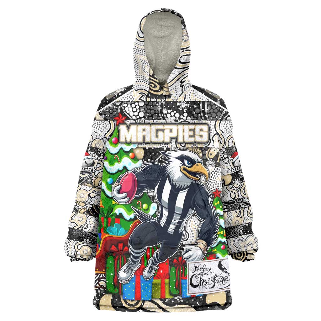 Custom Magpies Football Merry Christmas Wearable Blanket Hoodie Indigenous Australian Art - Vibe Hoodie Shop