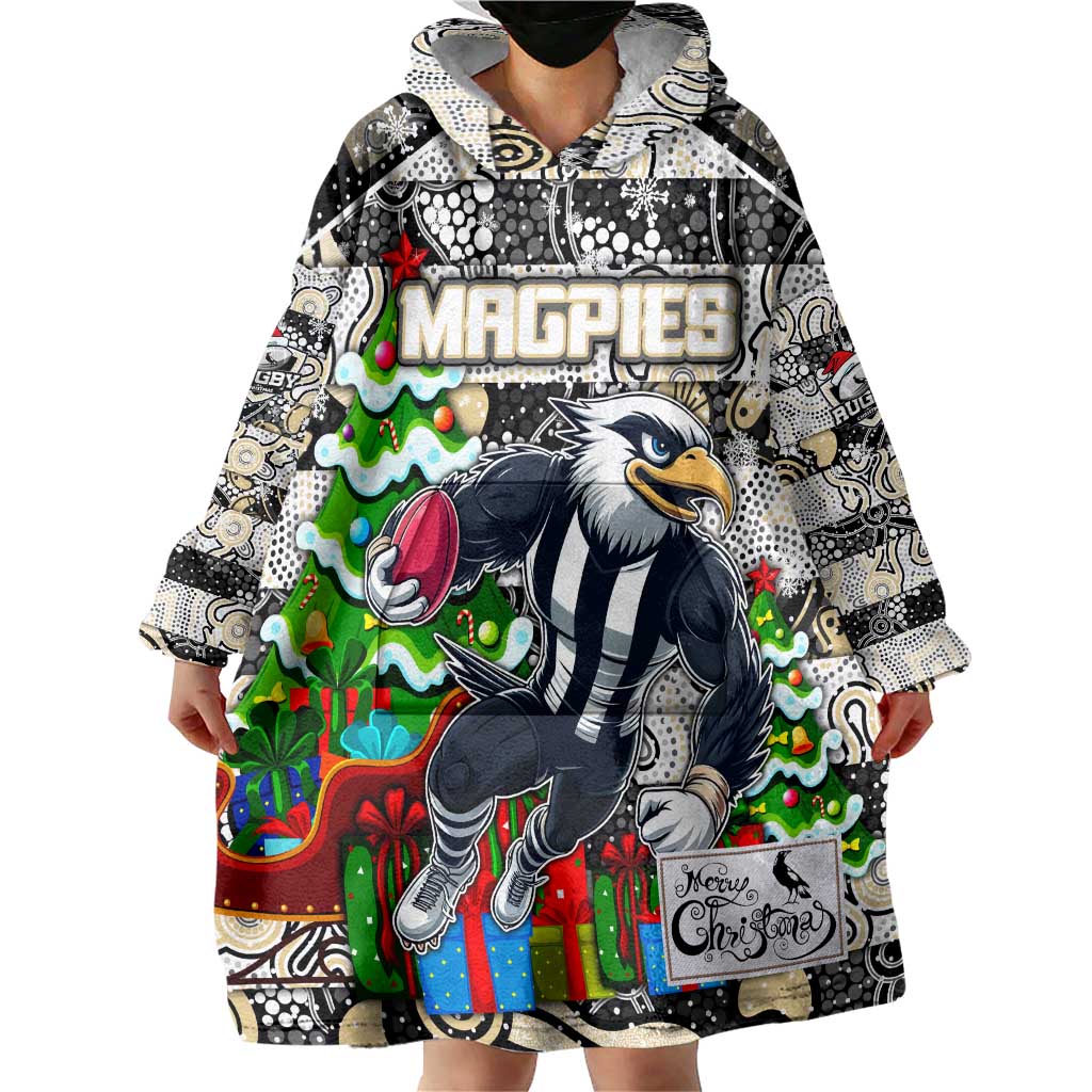 Custom Magpies Football Merry Christmas Wearable Blanket Hoodie Indigenous Australian Art - Vibe Hoodie Shop