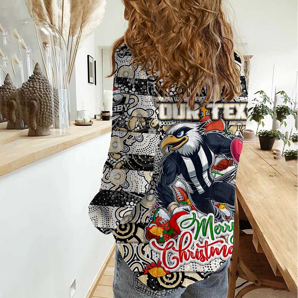 Custom Magpies Football Merry Christmas Women Casual Shirt Indigenous Australian Art - Vibe Hoodie Shop