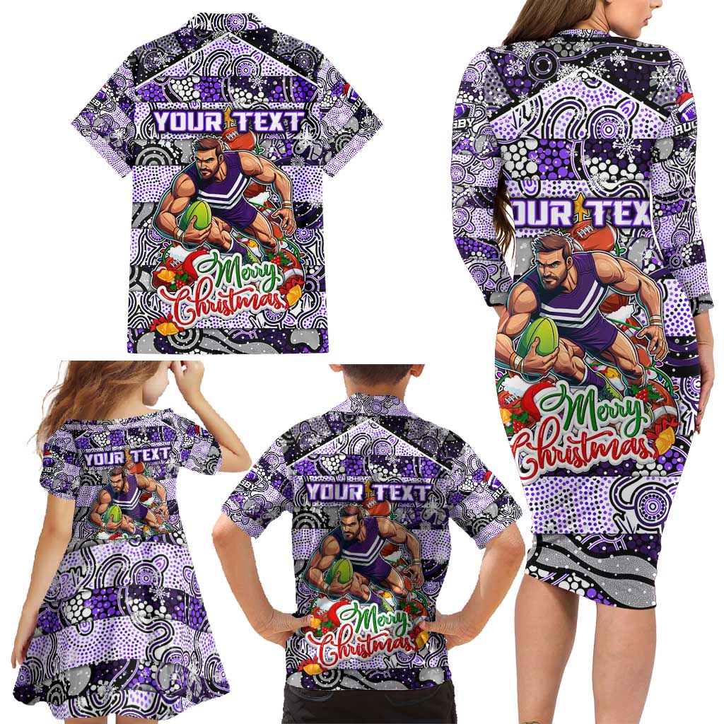 Custom Freo Rugby Merry Christmas Family Matching Long Sleeve Bodycon Dress and Hawaiian Shirt Indigenous Australian Art