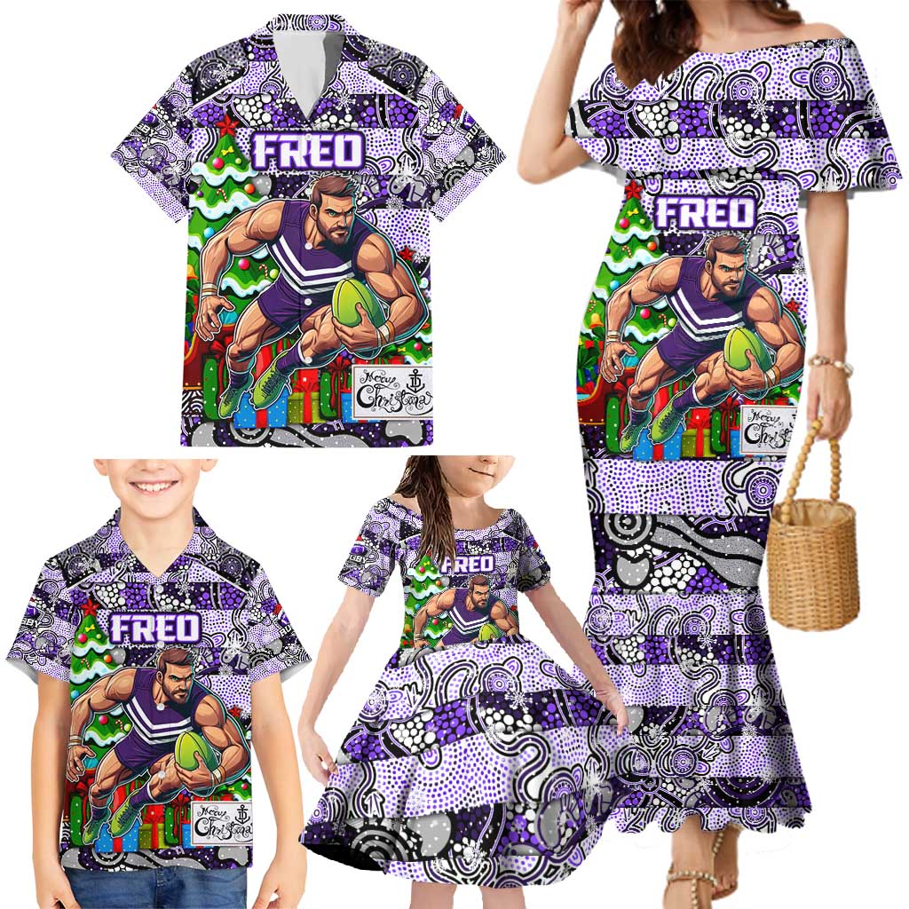 Custom Freo Rugby Merry Christmas Family Matching Mermaid Dress and Hawaiian Shirt Indigenous Australian Art