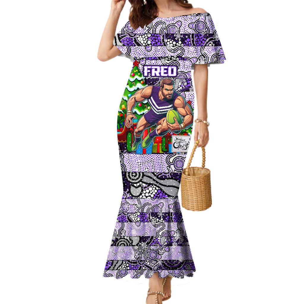 Custom Freo Rugby Merry Christmas Family Matching Mermaid Dress and Hawaiian Shirt Indigenous Australian Art
