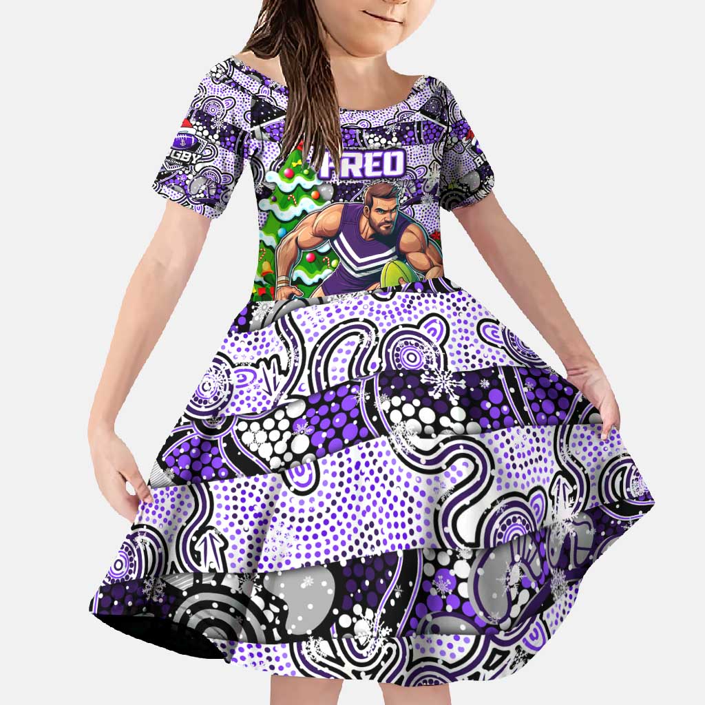 Custom Freo Rugby Merry Christmas Family Matching Off Shoulder Maxi Dress and Hawaiian Shirt Indigenous Australian Art