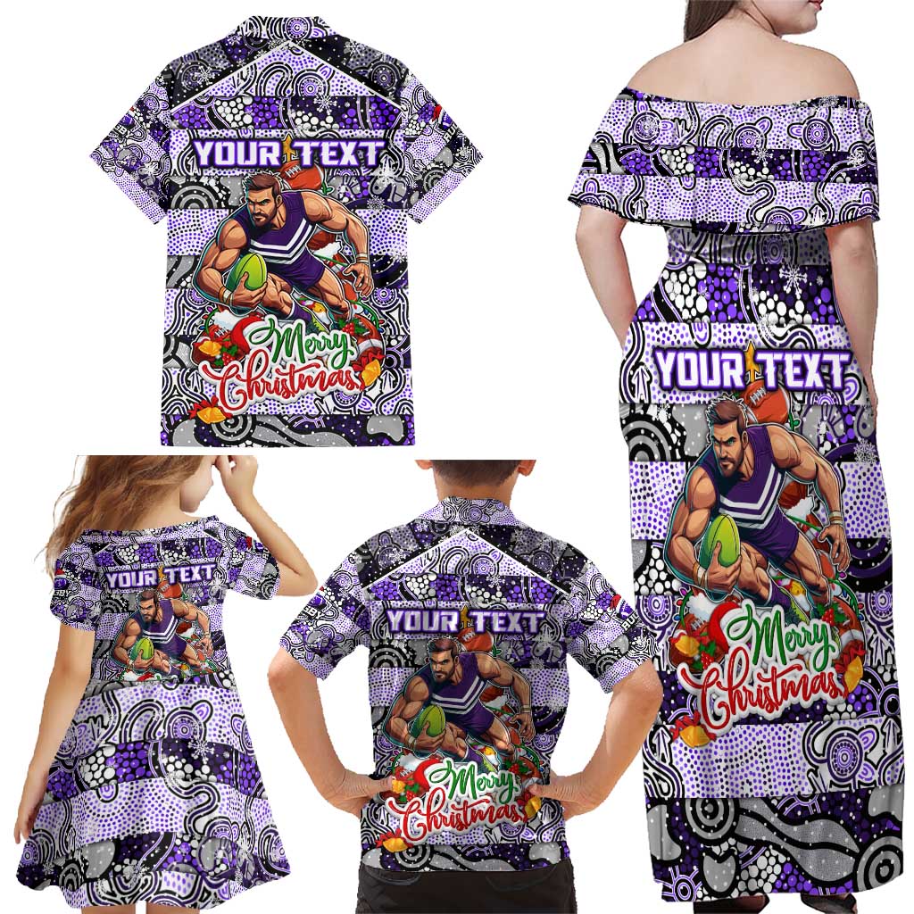 Custom Freo Rugby Merry Christmas Family Matching Off Shoulder Maxi Dress and Hawaiian Shirt Indigenous Australian Art