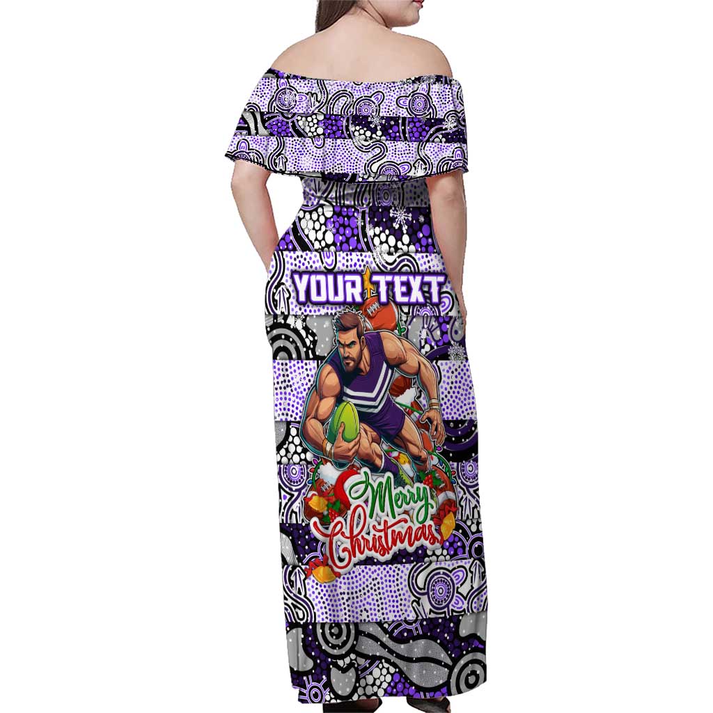 Custom Freo Rugby Merry Christmas Family Matching Off Shoulder Maxi Dress and Hawaiian Shirt Indigenous Australian Art
