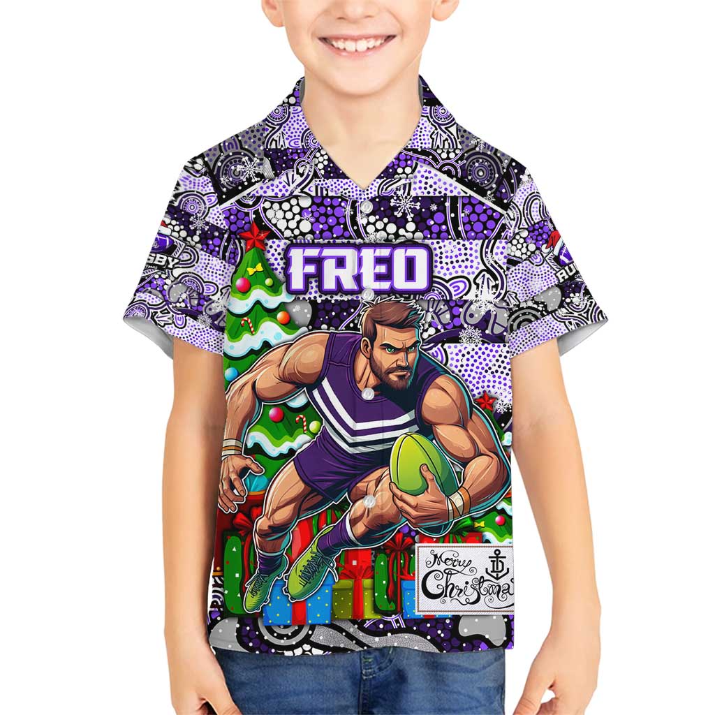 Custom Freo Rugby Merry Christmas Family Matching Off Shoulder Maxi Dress and Hawaiian Shirt Indigenous Australian Art