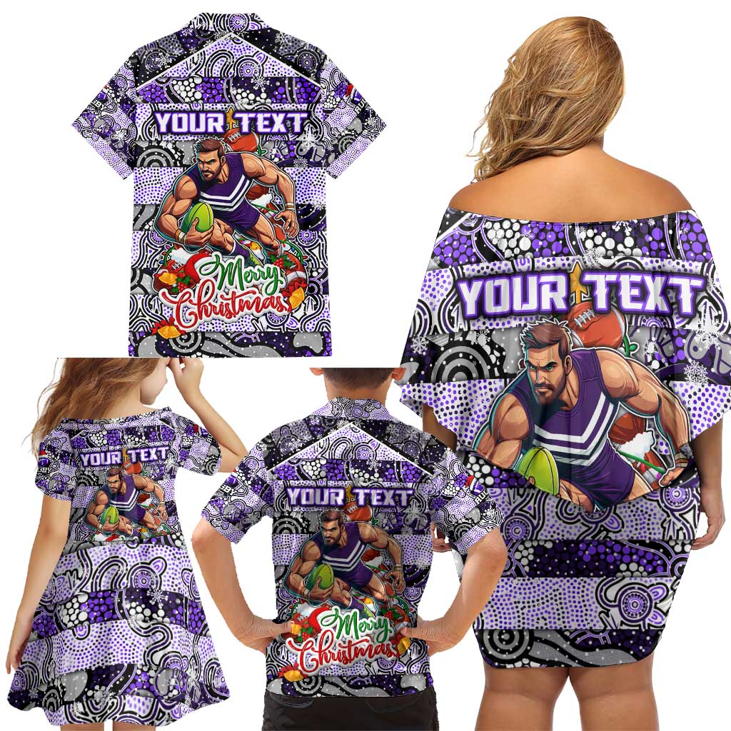 Custom Freo Rugby Merry Christmas Family Matching Off Shoulder Short Dress and Hawaiian Shirt Indigenous Australian Art