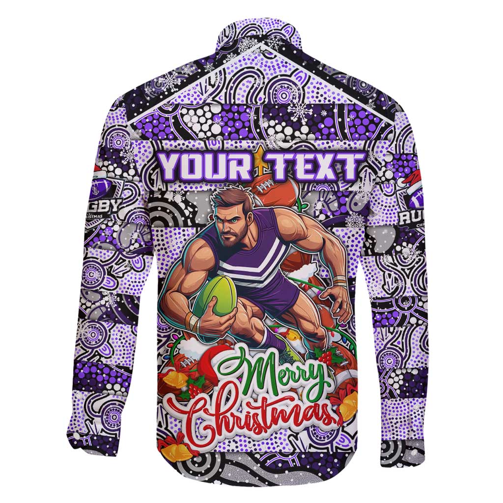 Custom Freo Rugby Merry Christmas Family Matching Off Shoulder Short Dress and Hawaiian Shirt Indigenous Australian Art