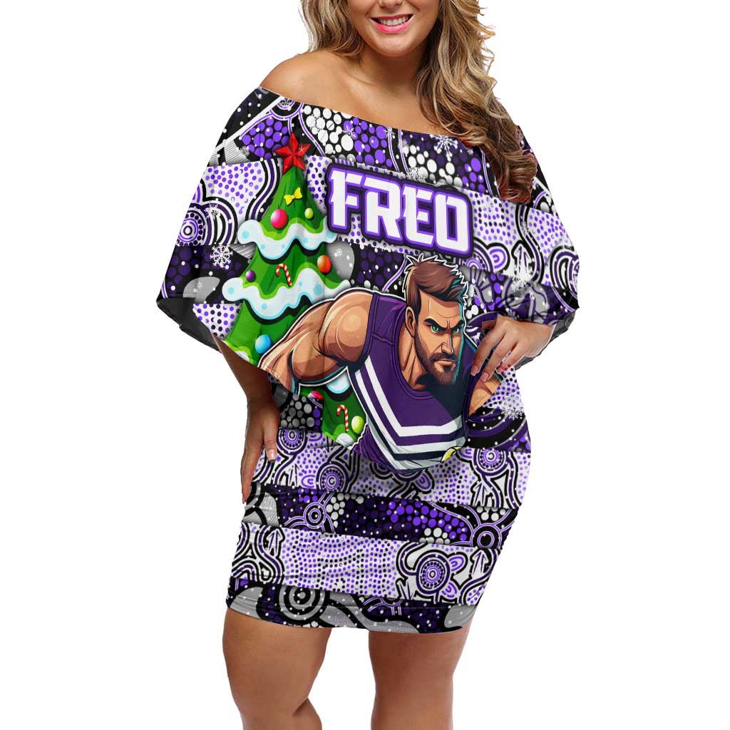 Custom Freo Rugby Merry Christmas Family Matching Off Shoulder Short Dress and Hawaiian Shirt Indigenous Australian Art