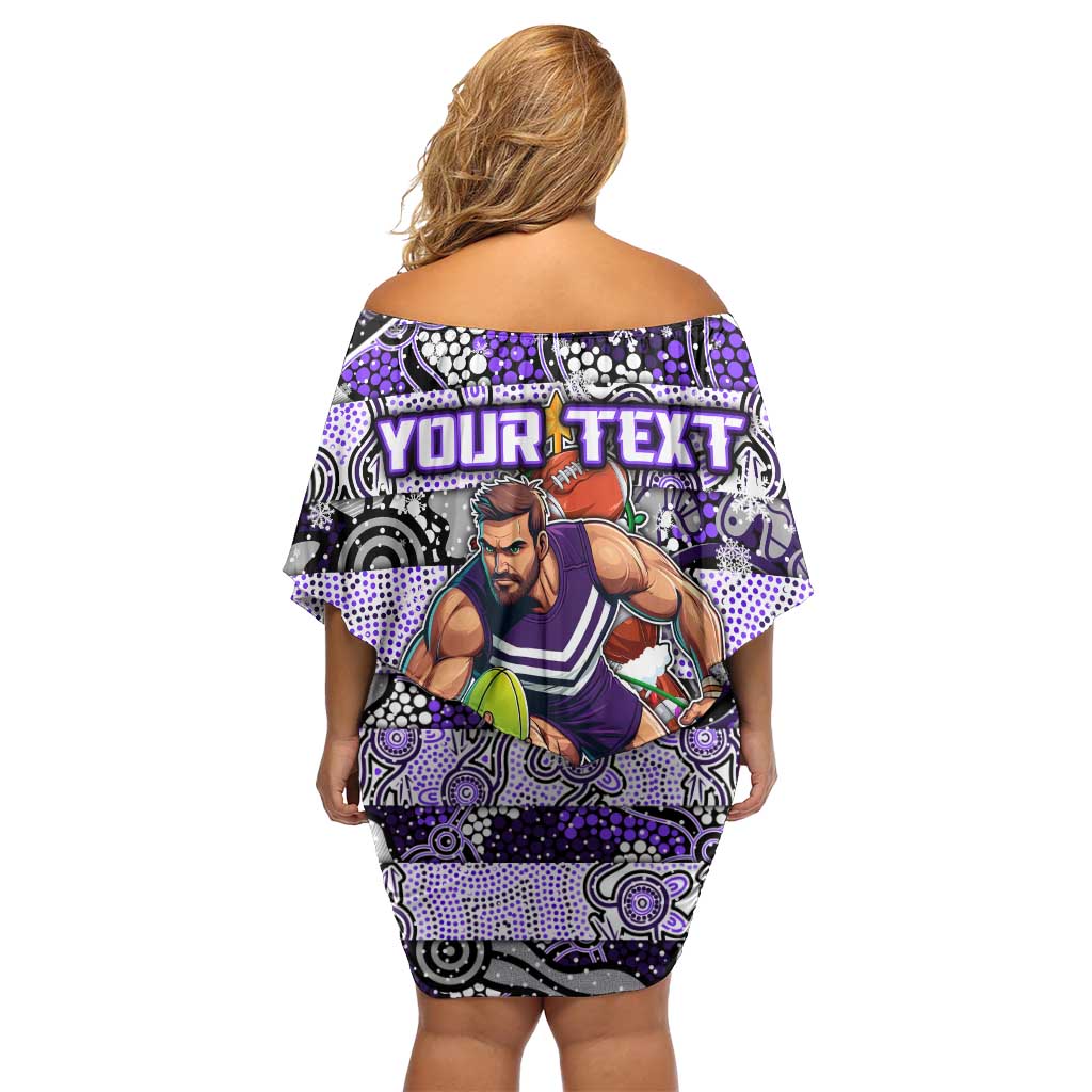 Custom Freo Rugby Merry Christmas Family Matching Off Shoulder Short Dress and Hawaiian Shirt Indigenous Australian Art