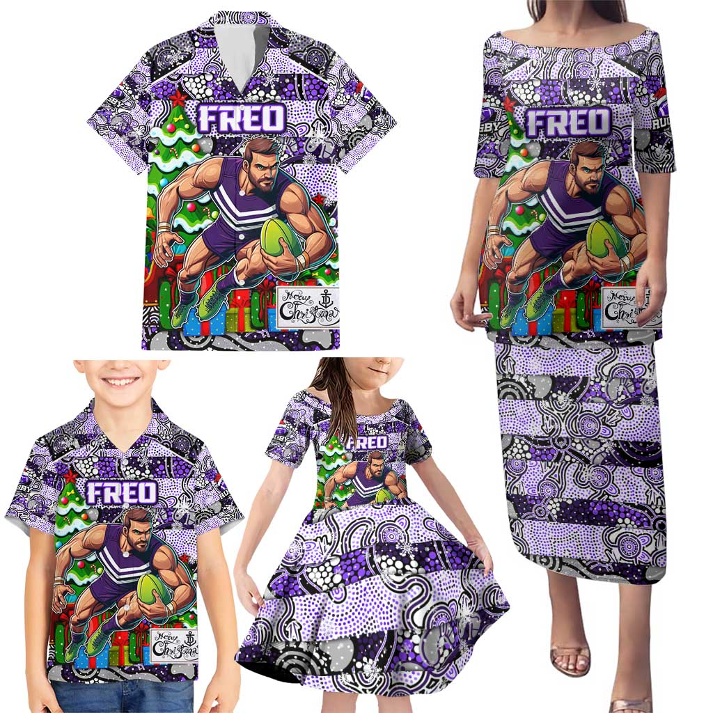 Custom Freo Rugby Merry Christmas Family Matching Puletasi and Hawaiian Shirt Indigenous Australian Art