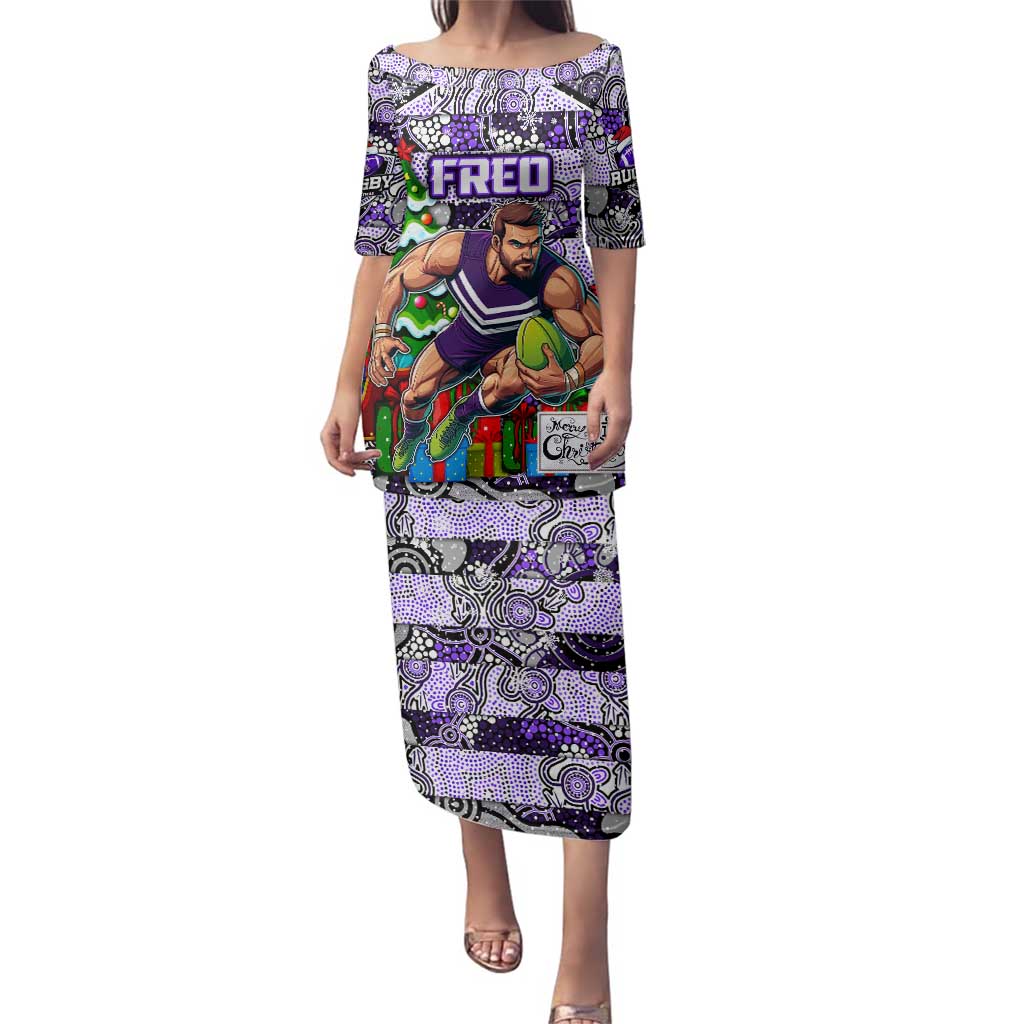 Custom Freo Rugby Merry Christmas Family Matching Puletasi and Hawaiian Shirt Indigenous Australian Art