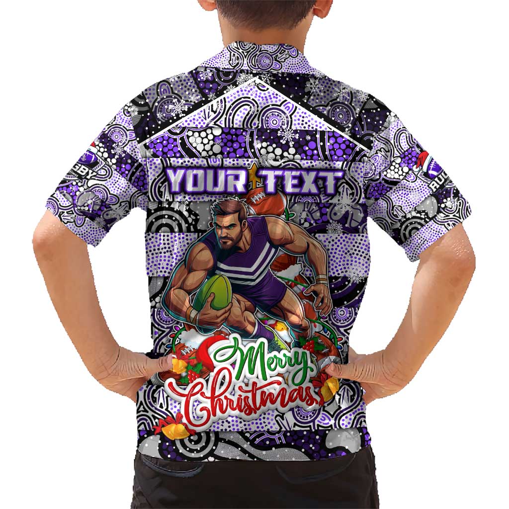 Custom Freo Rugby Merry Christmas Family Matching Short Sleeve Bodycon Dress and Hawaiian Shirt Indigenous Australian Art