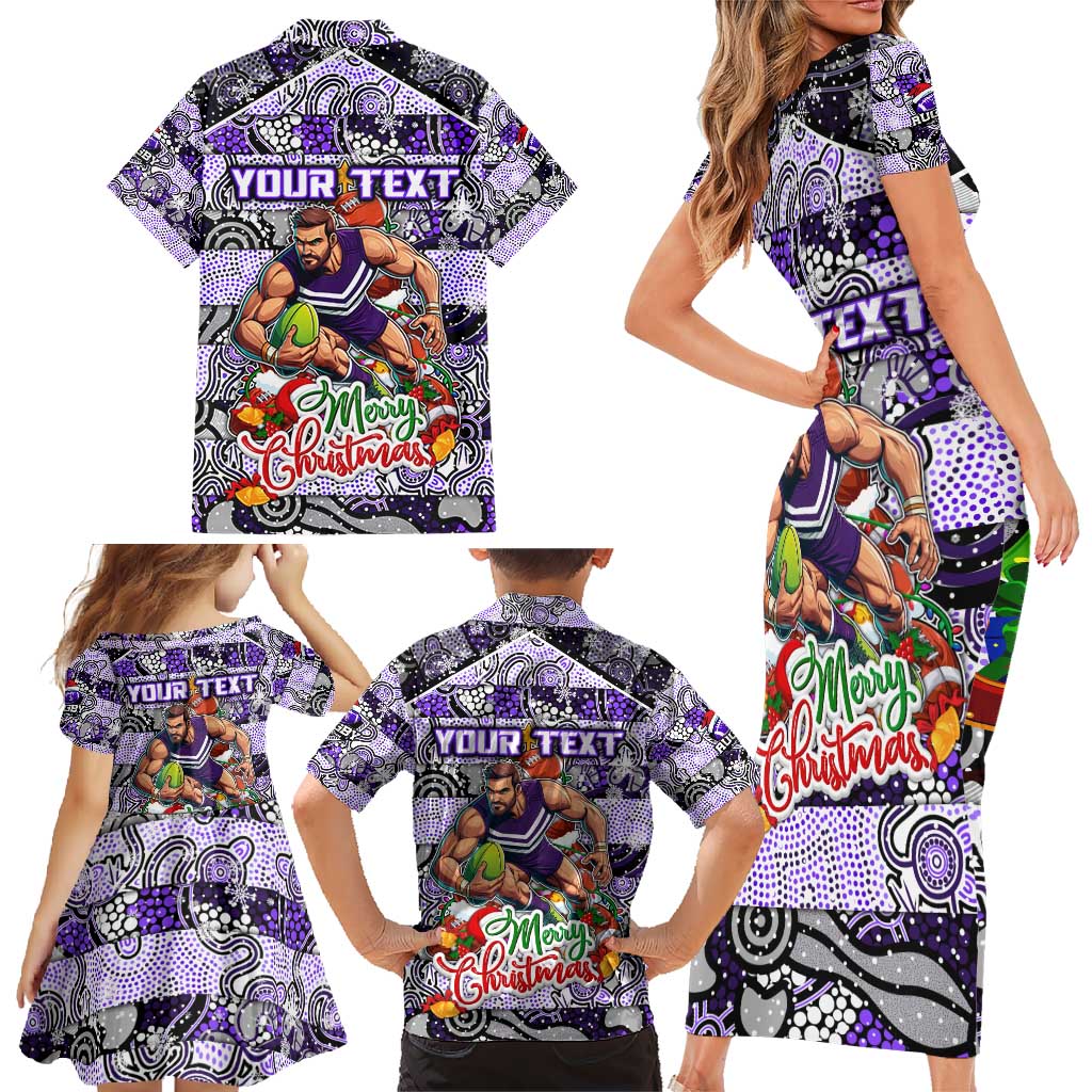 Custom Freo Rugby Merry Christmas Family Matching Short Sleeve Bodycon Dress and Hawaiian Shirt Indigenous Australian Art