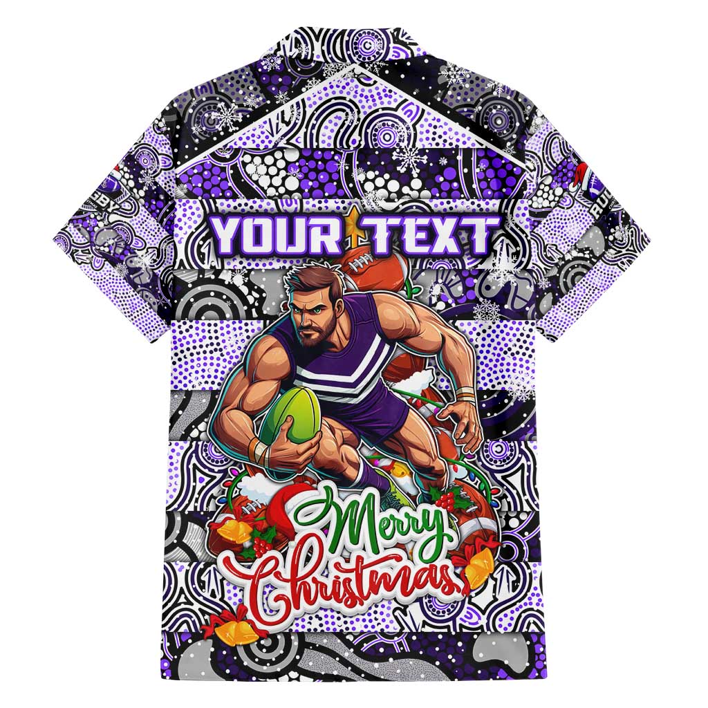 Custom Freo Rugby Merry Christmas Family Matching Short Sleeve Bodycon Dress and Hawaiian Shirt Indigenous Australian Art