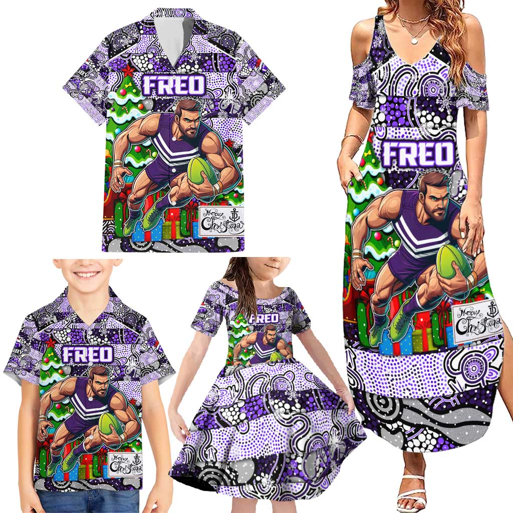 Custom Freo Rugby Merry Christmas Family Matching Summer Maxi Dress and Hawaiian Shirt Indigenous Australian Art