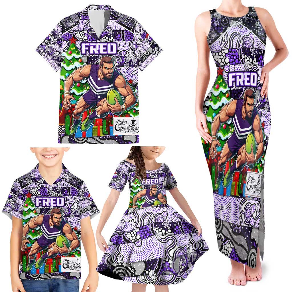 Custom Freo Rugby Merry Christmas Family Matching Tank Maxi Dress and Hawaiian Shirt Indigenous Australian Art