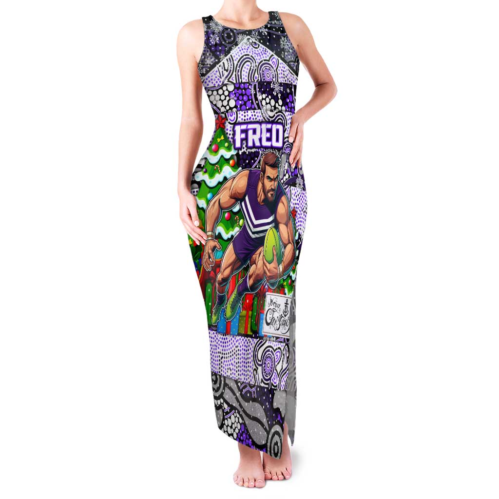 Custom Freo Rugby Merry Christmas Family Matching Tank Maxi Dress and Hawaiian Shirt Indigenous Australian Art