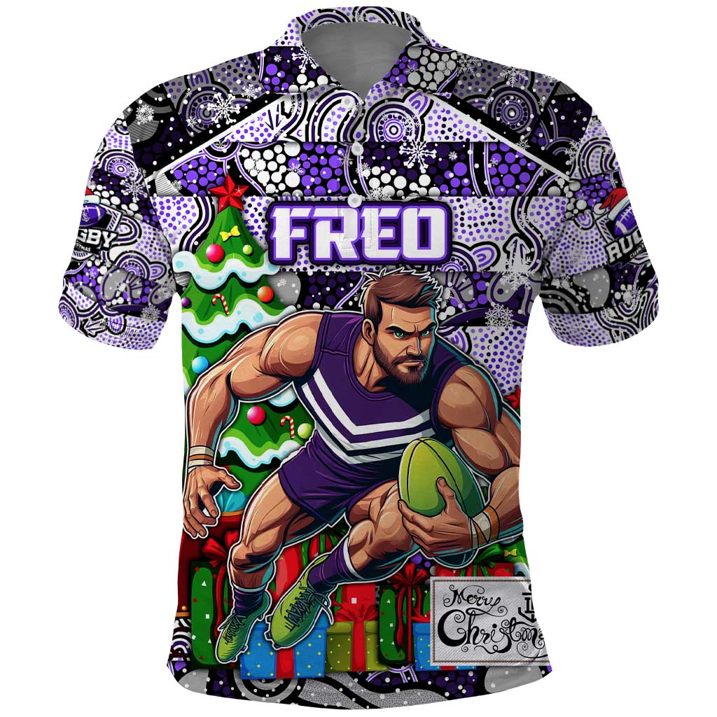 Custom Freo Football Merry Christmas Polo Shirt Indigenous Australian Art - Vibe Hoodie Shop
