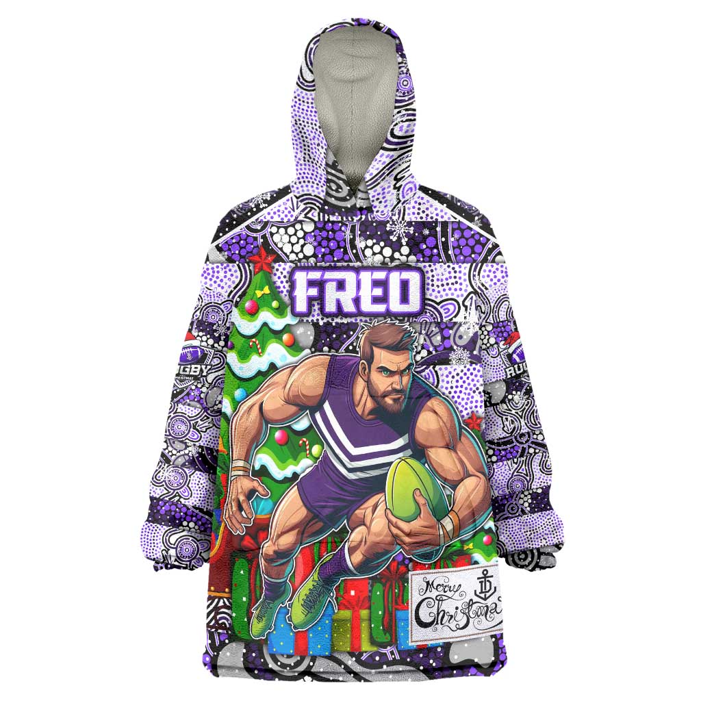 Custom Freo Football Merry Christmas Wearable Blanket Hoodie Indigenous Australian Art - Vibe Hoodie Shop