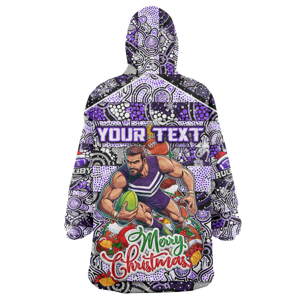 Custom Freo Football Merry Christmas Wearable Blanket Hoodie Indigenous Australian Art - Vibe Hoodie Shop