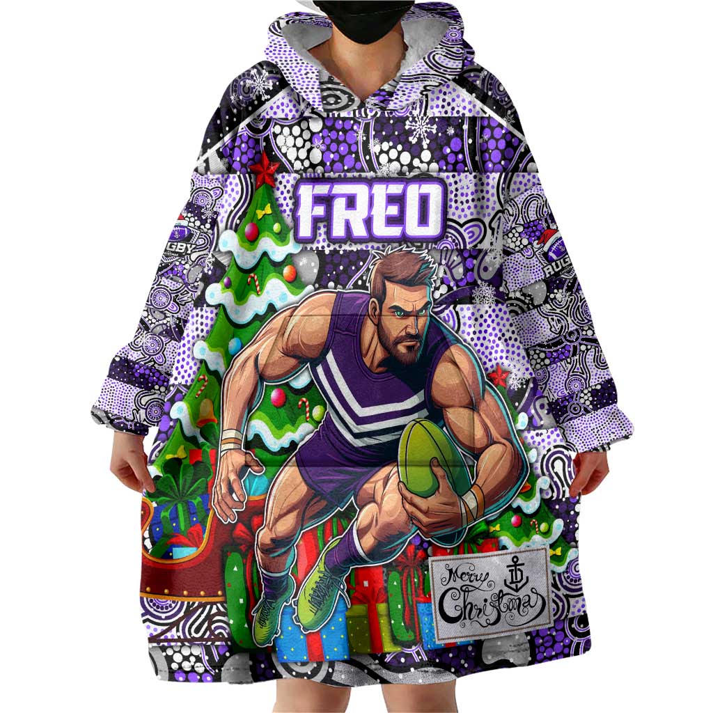 Custom Freo Football Merry Christmas Wearable Blanket Hoodie Indigenous Australian Art - Vibe Hoodie Shop