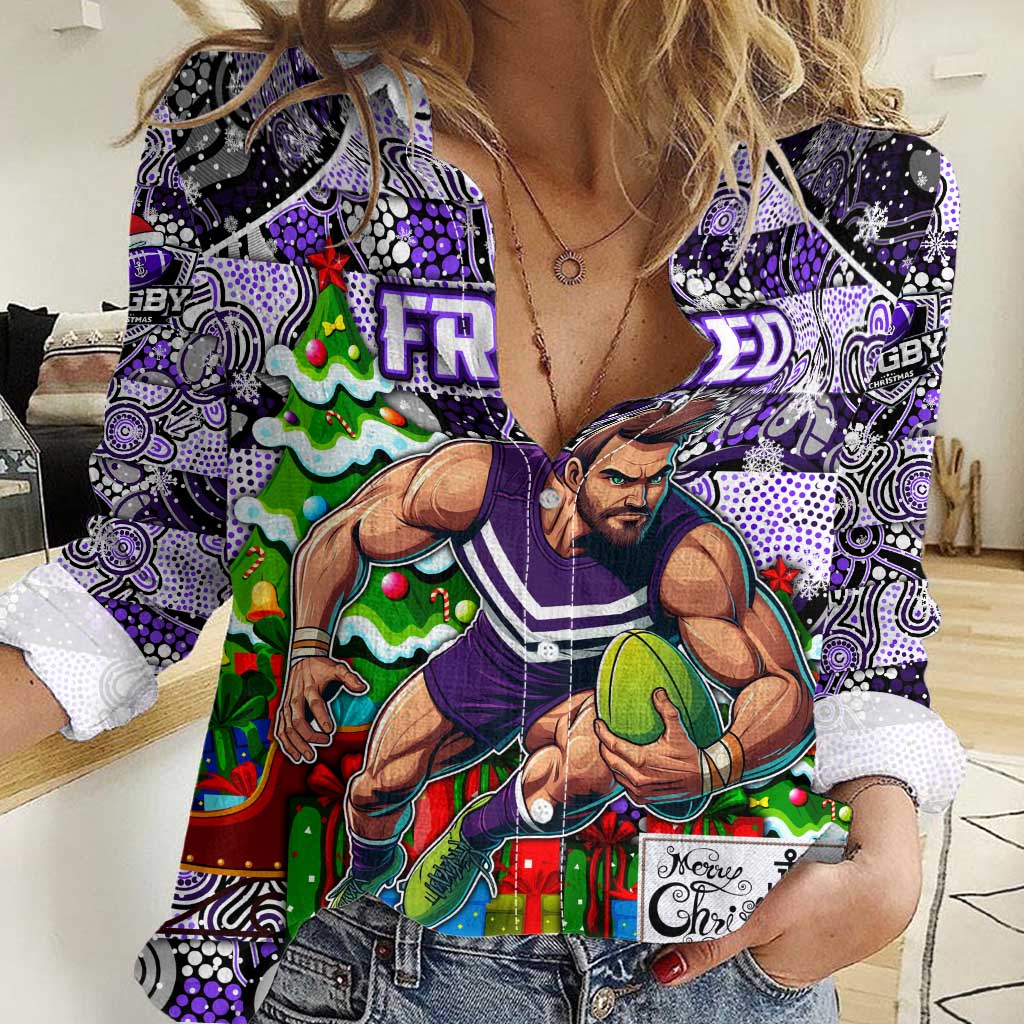 Custom Freo Football Merry Christmas Women Casual Shirt Indigenous Australian Art - Vibe Hoodie Shop