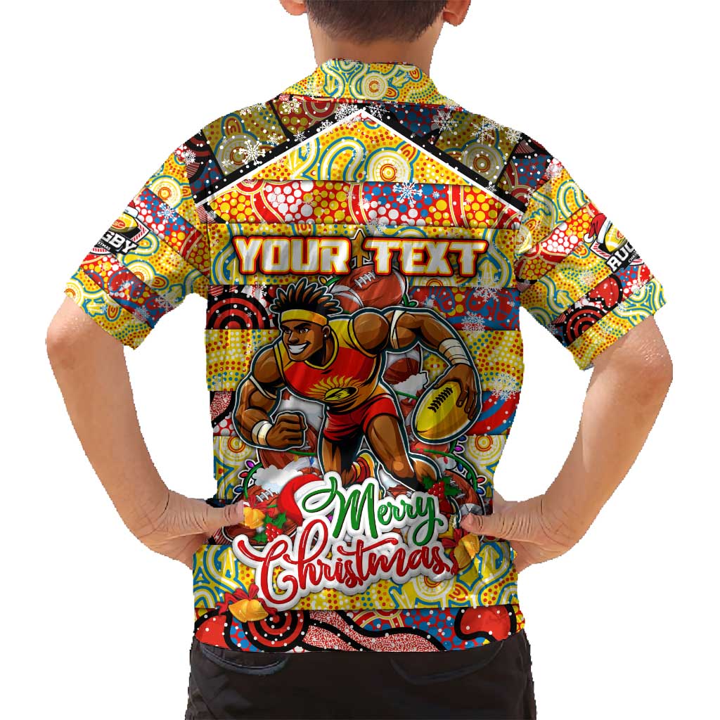 Custom Suns Rugby Merry Christmas Family Matching Long Sleeve Bodycon Dress and Hawaiian Shirt Indigenous Australian Art