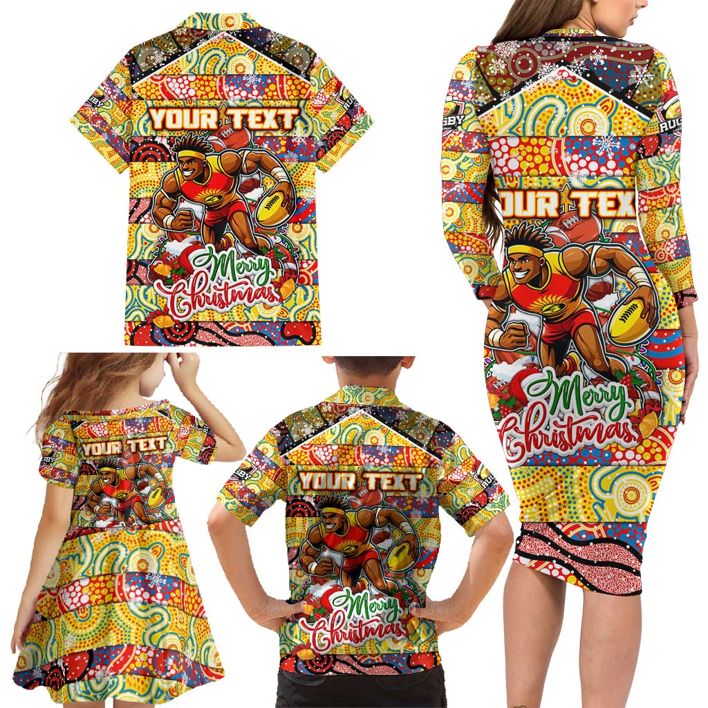 Custom Suns Rugby Merry Christmas Family Matching Long Sleeve Bodycon Dress and Hawaiian Shirt Indigenous Australian Art