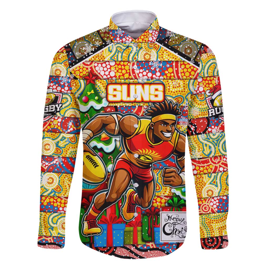 Custom Suns Rugby Merry Christmas Family Matching Long Sleeve Bodycon Dress and Hawaiian Shirt Indigenous Australian Art