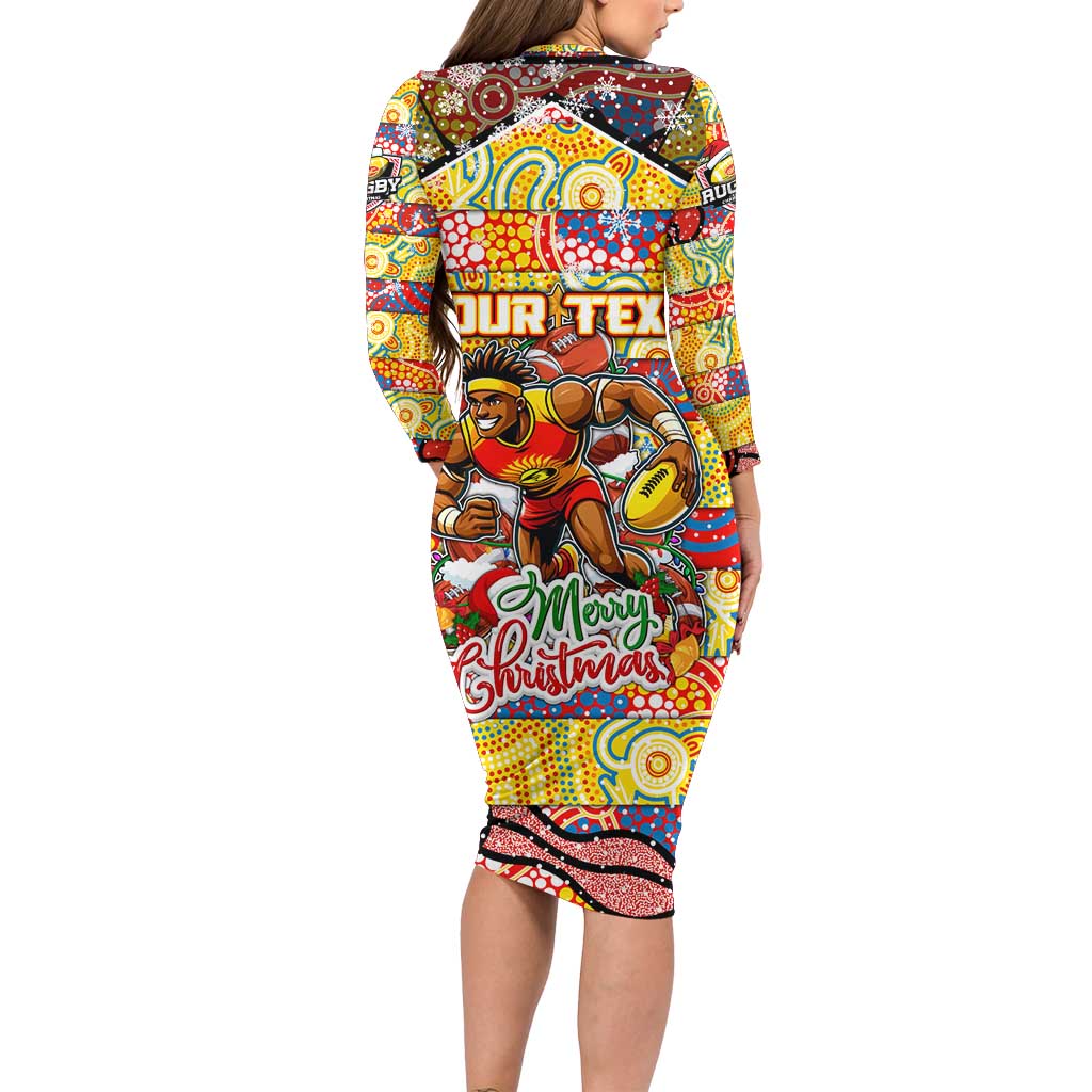 Custom Suns Rugby Merry Christmas Family Matching Long Sleeve Bodycon Dress and Hawaiian Shirt Indigenous Australian Art