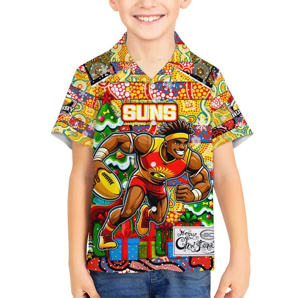 Custom Suns Rugby Merry Christmas Family Matching Long Sleeve Bodycon Dress and Hawaiian Shirt Indigenous Australian Art