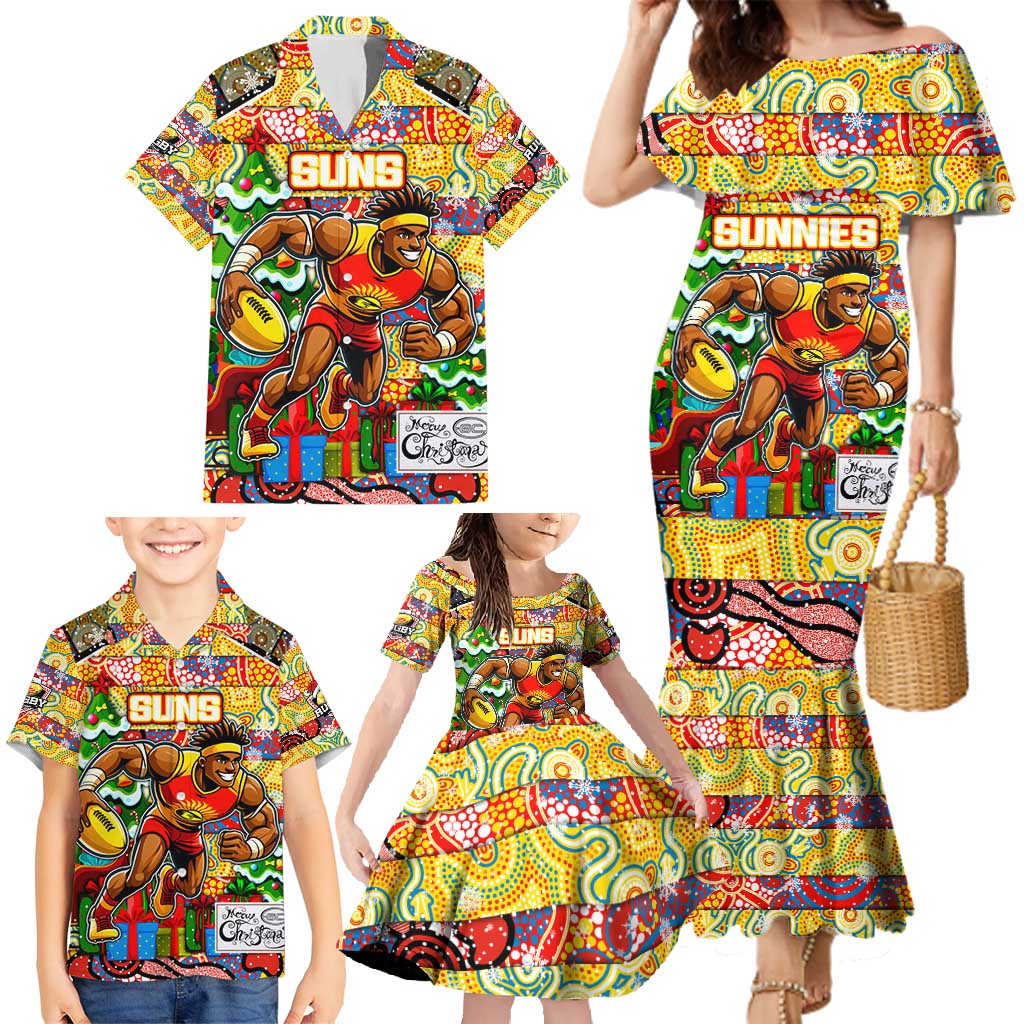Custom Suns Rugby Merry Christmas Family Matching Mermaid Dress and Hawaiian Shirt Indigenous Australian Art