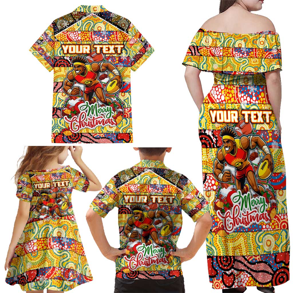 Custom Suns Rugby Merry Christmas Family Matching Off Shoulder Maxi Dress and Hawaiian Shirt Indigenous Australian Art