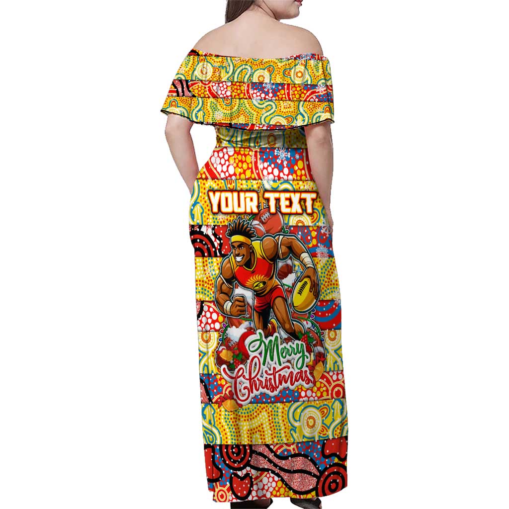 Custom Suns Rugby Merry Christmas Family Matching Off Shoulder Maxi Dress and Hawaiian Shirt Indigenous Australian Art