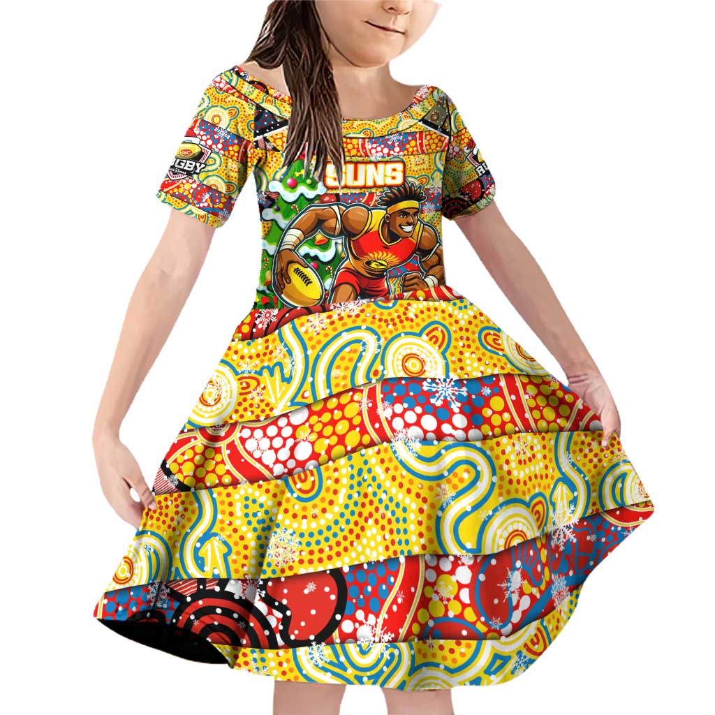 Custom Suns Rugby Merry Christmas Family Matching Off Shoulder Short Dress and Hawaiian Shirt Indigenous Australian Art
