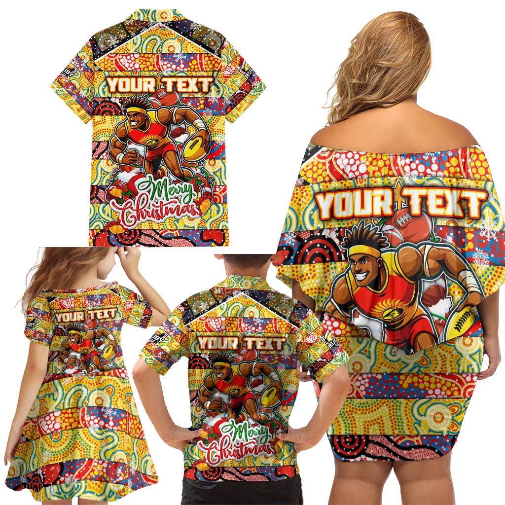 Custom Suns Rugby Merry Christmas Family Matching Off Shoulder Short Dress and Hawaiian Shirt Indigenous Australian Art