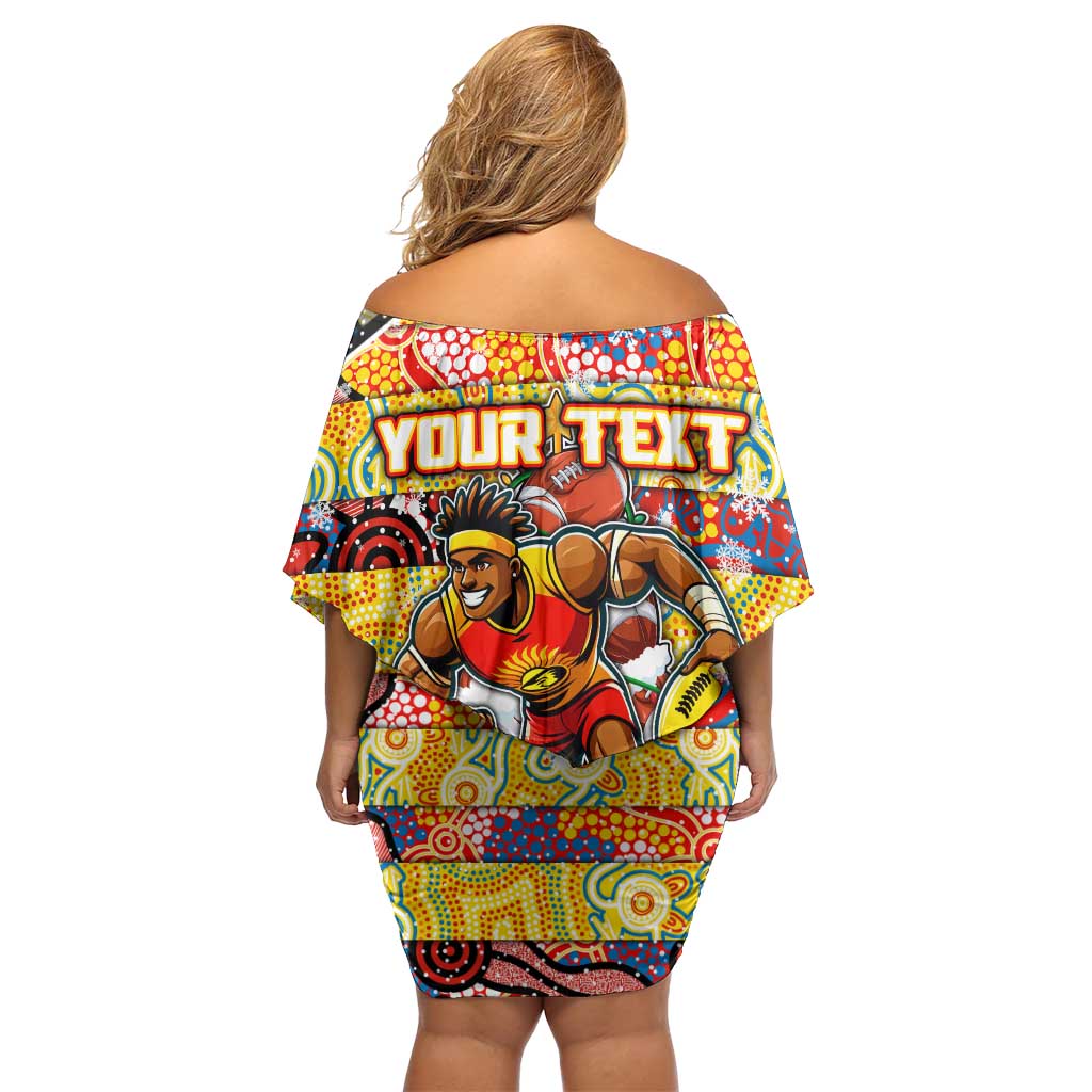 Custom Suns Rugby Merry Christmas Family Matching Off Shoulder Short Dress and Hawaiian Shirt Indigenous Australian Art