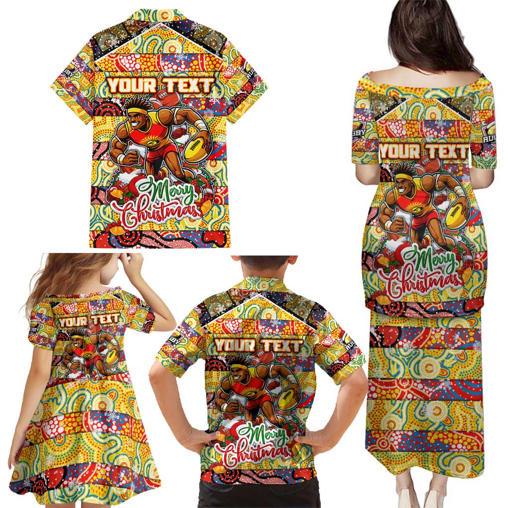 Custom Suns Rugby Merry Christmas Family Matching Puletasi and Hawaiian Shirt Indigenous Australian Art