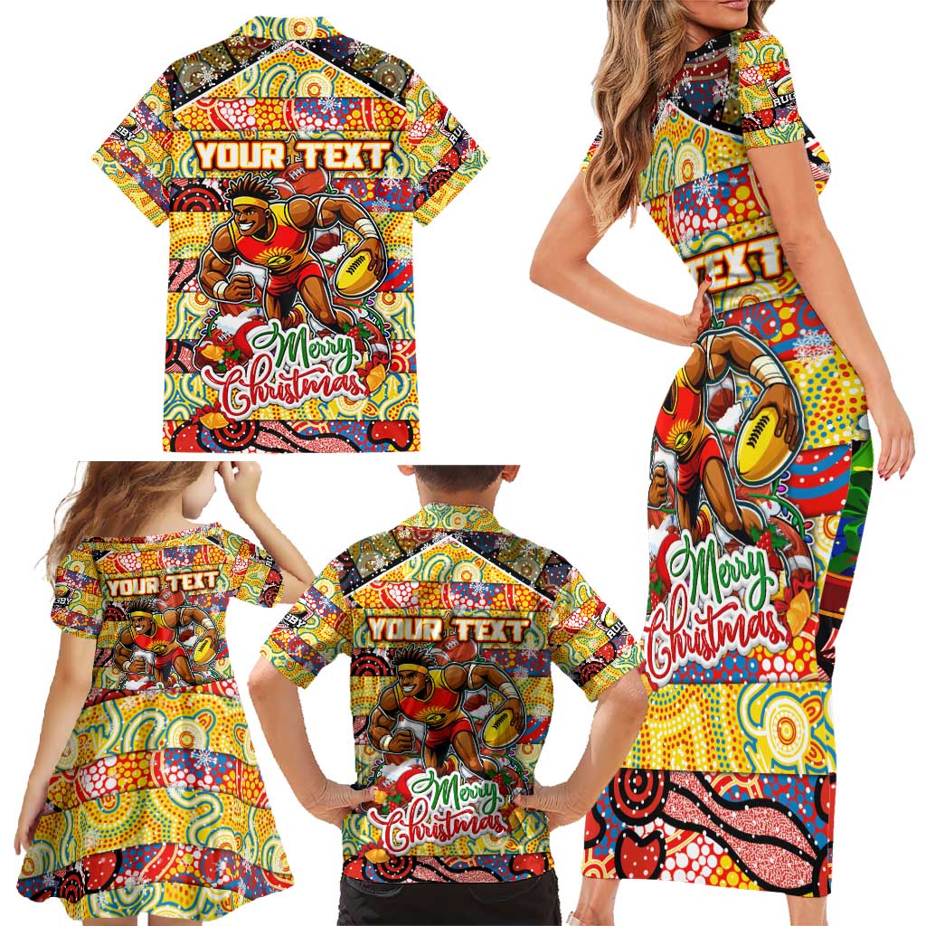 Custom Suns Rugby Merry Christmas Family Matching Short Sleeve Bodycon Dress and Hawaiian Shirt Indigenous Australian Art