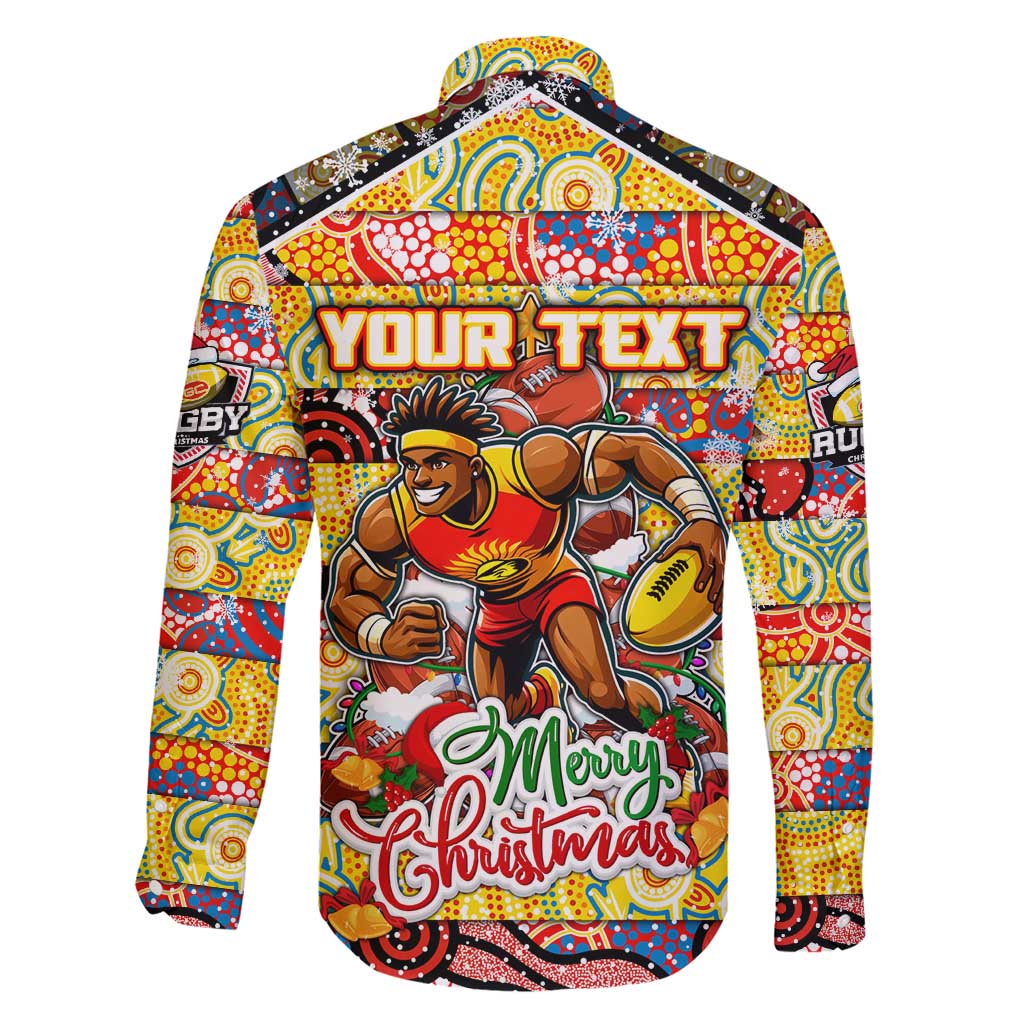Custom Suns Rugby Merry Christmas Family Matching Short Sleeve Bodycon Dress and Hawaiian Shirt Indigenous Australian Art
