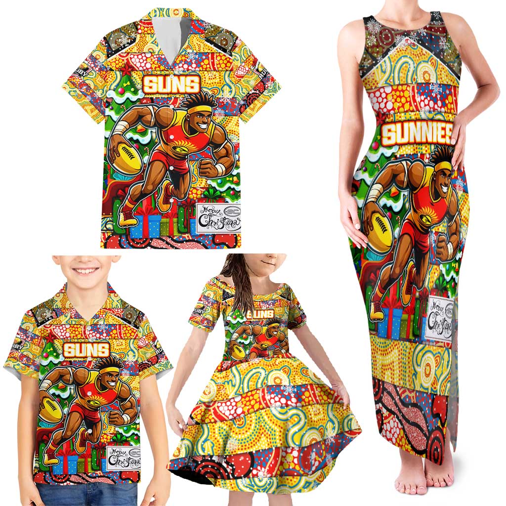 Custom Suns Rugby Merry Christmas Family Matching Tank Maxi Dress and Hawaiian Shirt Indigenous Australian Art