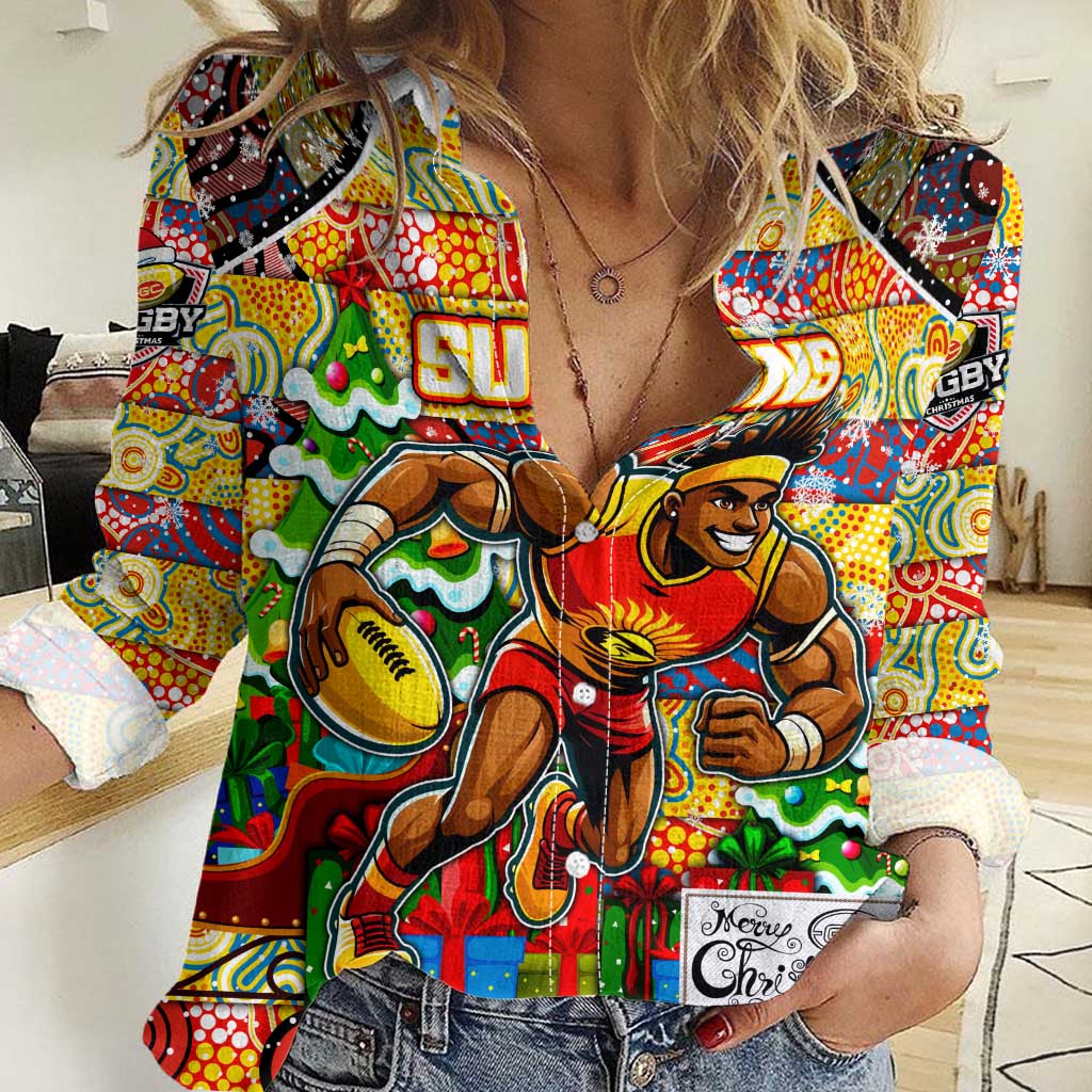 Custom Suns Football Merry Christmas Women Casual Shirt Indigenous Australian Art - Vibe Hoodie Shop