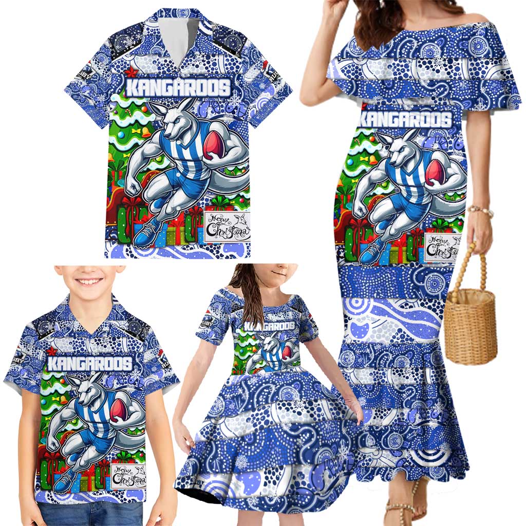 Custom Kangaroos Rugby Merry Christmas Family Matching Mermaid Dress and Hawaiian Shirt Indigenous Australian Art