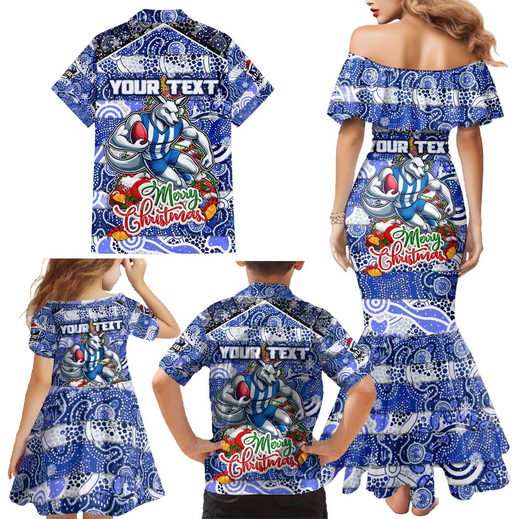 Custom Kangaroos Rugby Merry Christmas Family Matching Mermaid Dress and Hawaiian Shirt Indigenous Australian Art